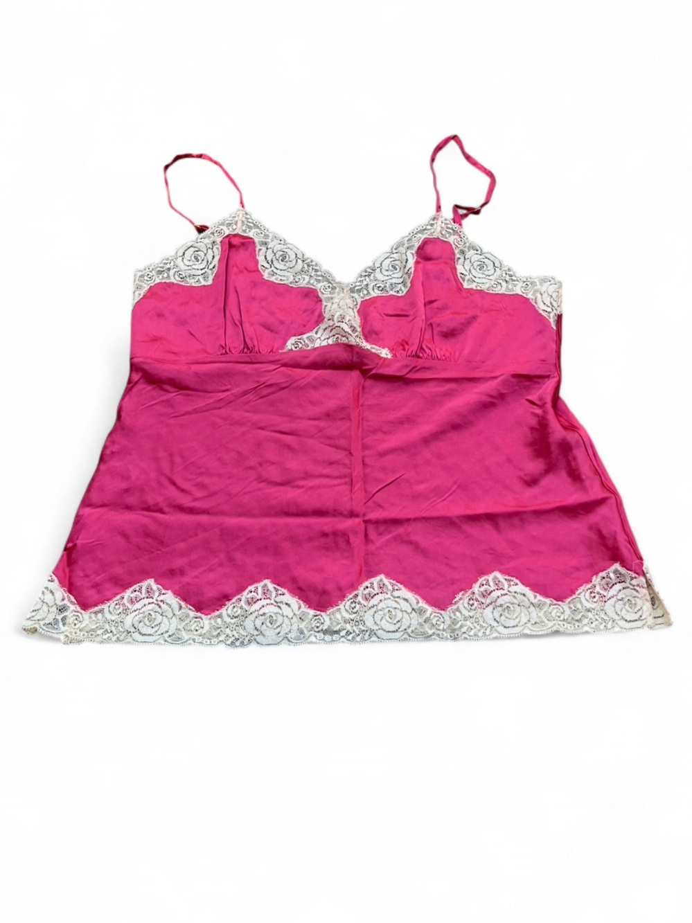 Y2K silk size M Pink lace cami top with adjustable straps Lace-Trim Fuchsia Cami